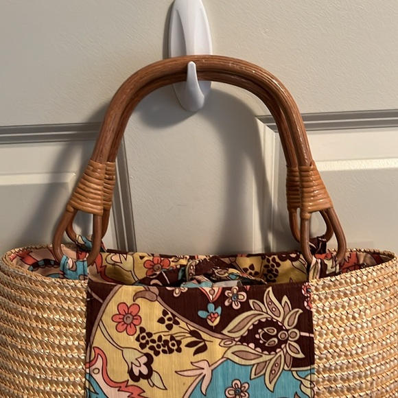 Ann Taylor Loft Woven Handbag with Bamboo Handles - Picture 6 of 9